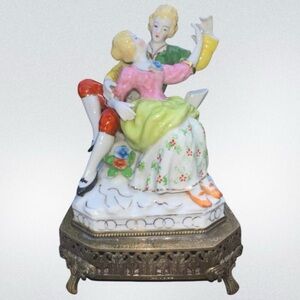 Vintage German Porcelain Figurine: Victorian Courting Couple with‎ Brass Base